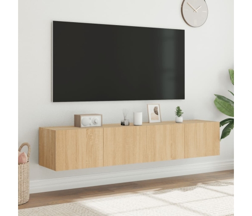 Muebles de TV de pared luces LED 2 uds roble Sonoma 80x35x31 cm