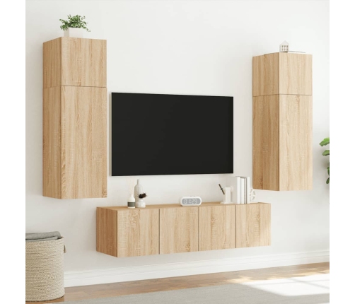 Muebles de TV de pared luces LED 2 uds roble Sonoma 80x35x31 cm