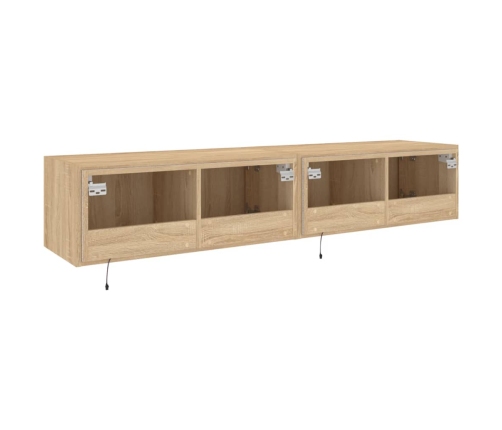 Muebles de TV de pared luces LED 2 uds roble Sonoma 80x35x31 cm