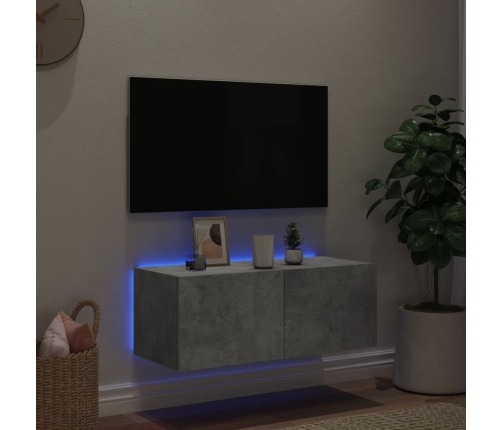 Mueble de TV de pared con luces LED gris hormigón 80x35x31 cm