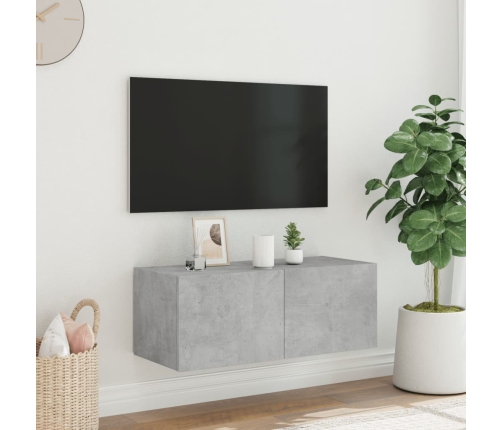 Mueble de TV de pared con luces LED gris hormigón 80x35x31 cm