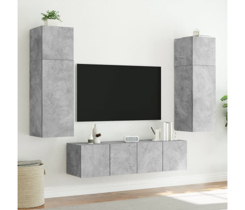 Mueble de TV de pared con luces LED gris hormigón 80x35x31 cm