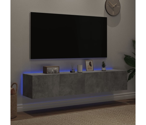 Muebles TV de pared luces LED 2 uds gris hormigón 80x35x31 cm