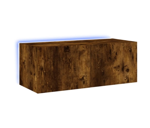 Mueble de TV de pared con luces LED roble ahumado 80x35x31 cm