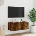 Mueble de TV de pared con luces LED roble ahumado 80x35x31 cm