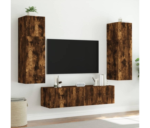 Mueble de TV de pared con luces LED roble ahumado 80x35x31 cm