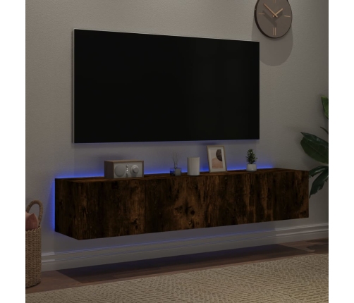 Muebles TV de pared luces LED 2 uds roble ahumado 80x35x31 cm