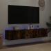 Muebles TV de pared luces LED 2 uds roble ahumado 80x35x31 cm