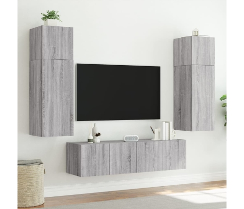 Mueble de TV de pared con luces LED gris Sonoma 80x35x31 cm