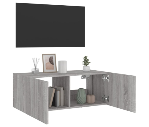 Mueble de TV de pared con luces LED gris Sonoma 80x35x31 cm