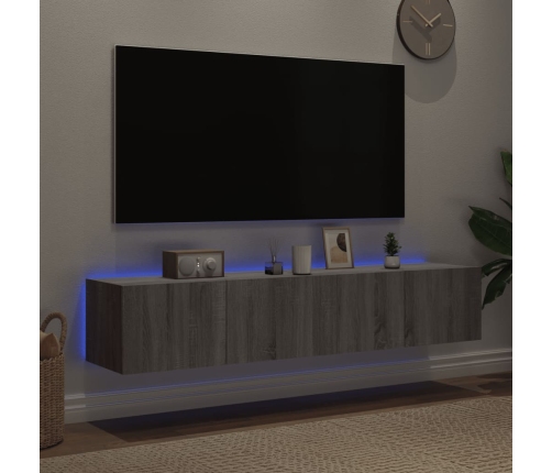 Muebles TV de pared con luces LED 2 uds gris Sonoma 80x35x31 cm