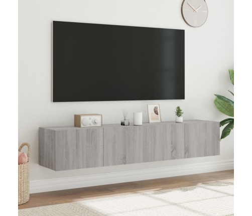 Muebles TV de pared con luces LED 2 uds gris Sonoma 80x35x31 cm