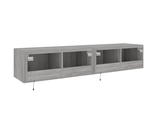 Muebles TV de pared con luces LED 2 uds gris Sonoma 80x35x31 cm