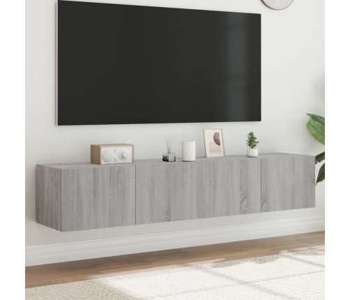 Muebles TV de pared con luces LED 2 uds gris Sonoma 80x35x31 cm