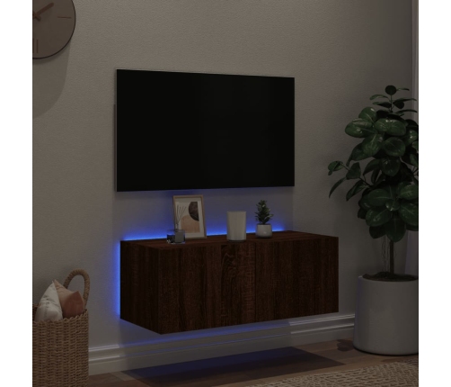 Mueble de TV de pared con luces LED marrón roble 80x35x31 cm