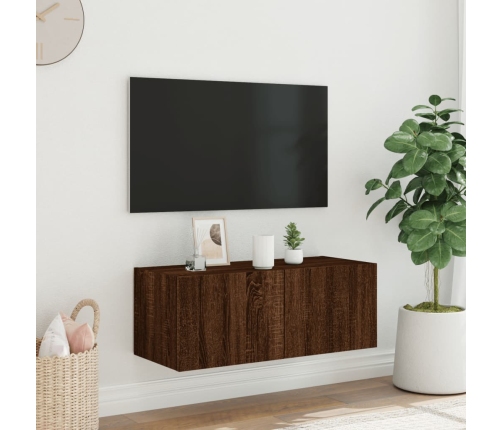 Mueble de TV de pared con luces LED marrón roble 80x35x31 cm