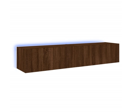 Muebles TV de pared luces LED 2 uds marrón roble 80x35x31 cm