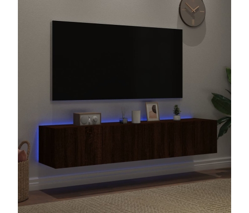 Muebles TV de pared luces LED 2 uds marrón roble 80x35x31 cm