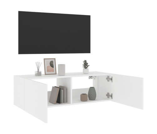 Mueble de TV de pared con luces LED blanco 100x35x31 cm