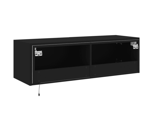 Mueble de TV de pared con luces LED negro 100x35x31 cm