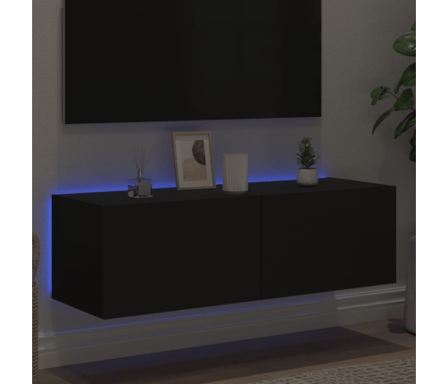 Mueble de TV de pared con luces LED negro 100x35x31 cm