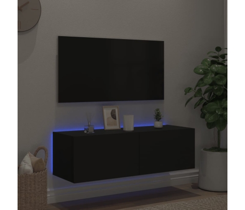 Mueble de TV de pared con luces LED negro 100x35x31 cm