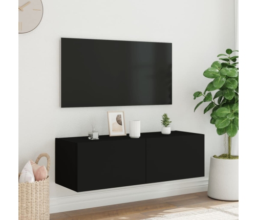 Mueble de TV de pared con luces LED negro 100x35x31 cm