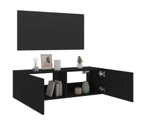 Mueble de TV de pared con luces LED negro 100x35x31 cm