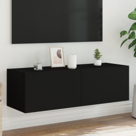 Mueble de TV de pared con luces LED negro 100x35x31 cm