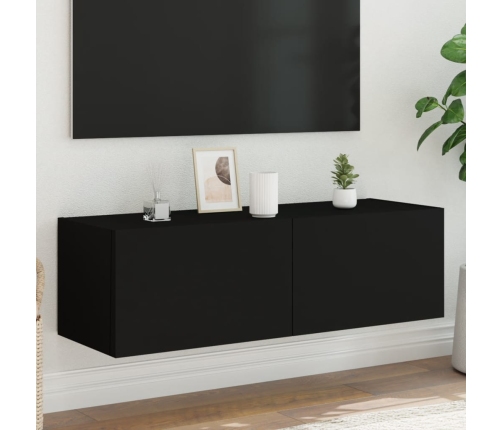 Mueble de TV de pared con luces LED negro 100x35x31 cm