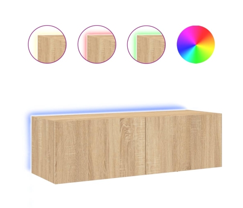 vidaXL Mueble de TV de pared con luces LED roble Sonoma 100x35x31 cm