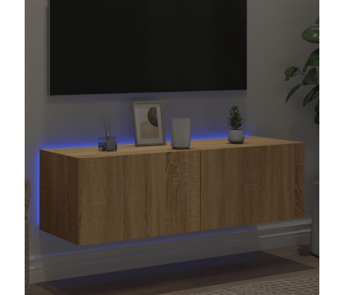 vidaXL Mueble de TV de pared con luces LED roble Sonoma 100x35x31 cm