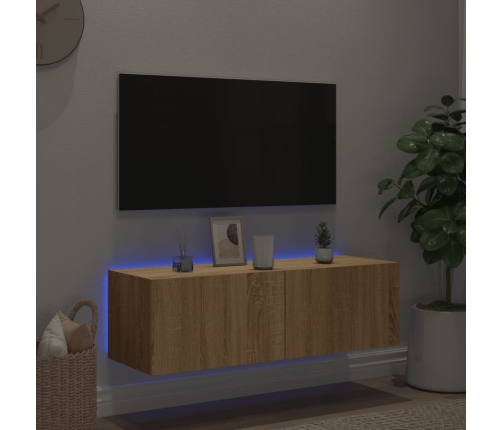 vidaXL Mueble de TV de pared con luces LED roble Sonoma 100x35x31 cm