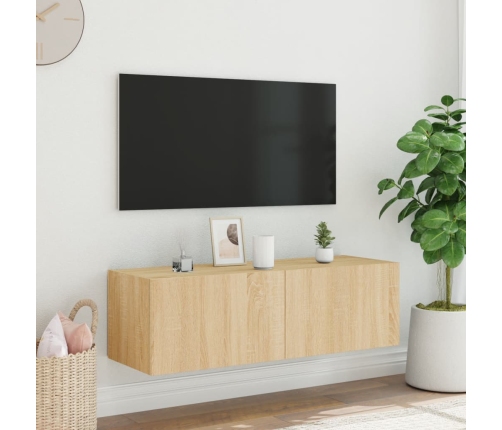 vidaXL Mueble de TV de pared con luces LED roble Sonoma 100x35x31 cm