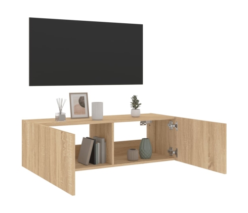 vidaXL Mueble de TV de pared con luces LED roble Sonoma 100x35x31 cm