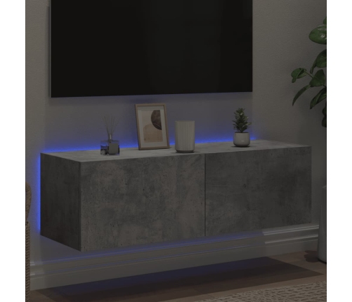 Mueble de TV de pared con luces LED gris hormigón 100x35x31 cm