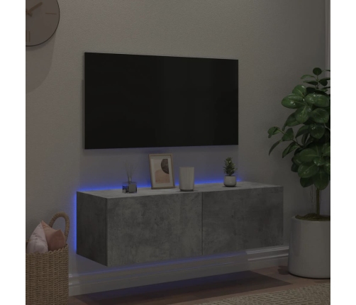 Mueble de TV de pared con luces LED gris hormigón 100x35x31 cm