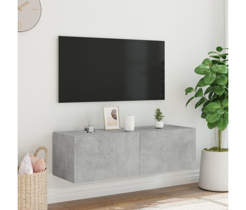 Mueble de TV de pared con luces LED gris hormigón 100x35x31 cm