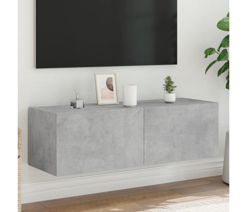 Mueble de TV de pared con luces LED gris hormigón 100x35x31 cm