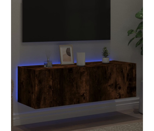 Mueble de TV de pared con luces LED roble ahumado 100x35x31 cm