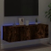 Mueble de TV de pared con luces LED roble ahumado 100x35x31 cm