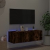 Mueble de TV de pared con luces LED roble ahumado 100x35x31 cm