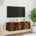 Mueble de TV de pared con luces LED roble ahumado 100x35x31 cm