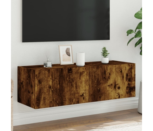 Mueble de TV de pared con luces LED roble ahumado 100x35x31 cm