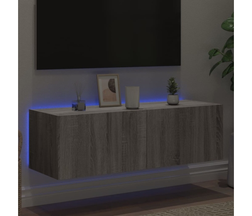 Mueble de TV de pared con luces LED gris Sonoma 100x35x31 cm