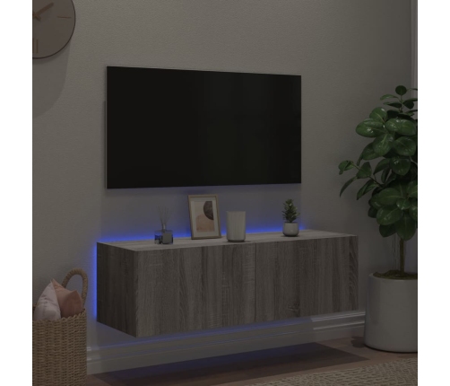 Mueble de TV de pared con luces LED gris Sonoma 100x35x31 cm