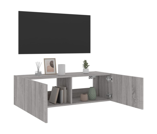 Mueble de TV de pared con luces LED gris Sonoma 100x35x31 cm