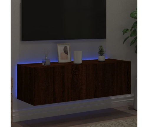 Mueble de TV de pared con luces LED marrón roble 100x35x31 cm