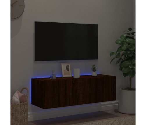 Mueble de TV de pared con luces LED marrón roble 100x35x31 cm