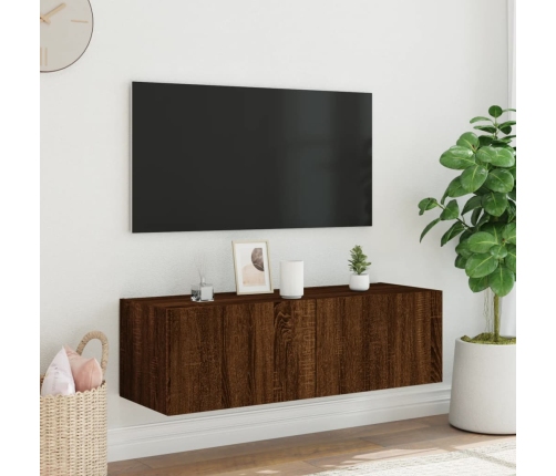 Mueble de TV de pared con luces LED marrón roble 100x35x31 cm